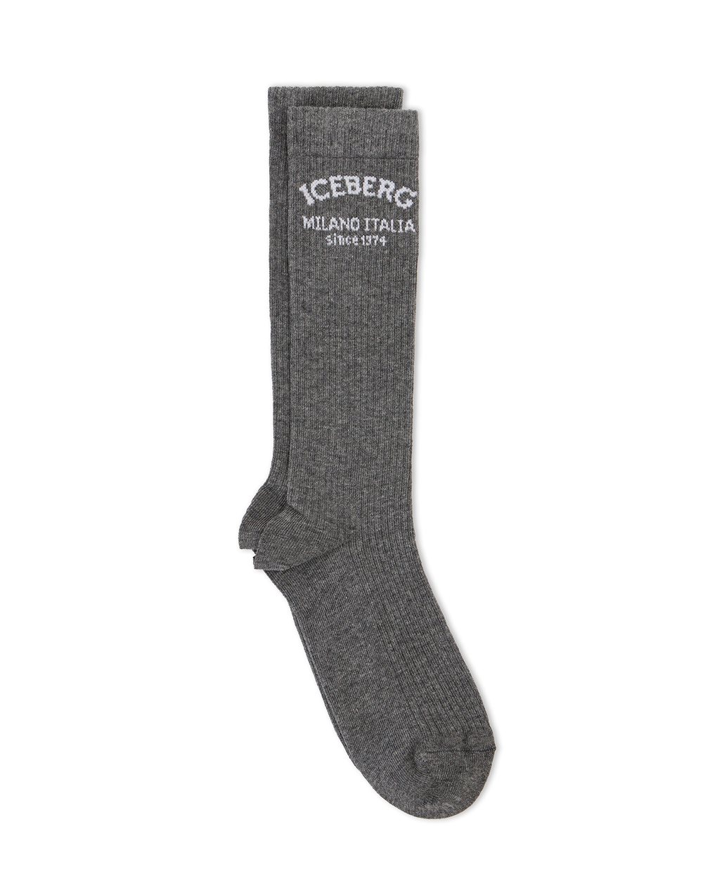 Grey melange sock with jacquard Iceberg logo - Iceberg - Official Website