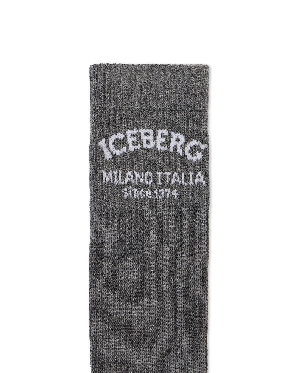 Grey melange sock with jacquard Iceberg logo - Iceberg - Official Website