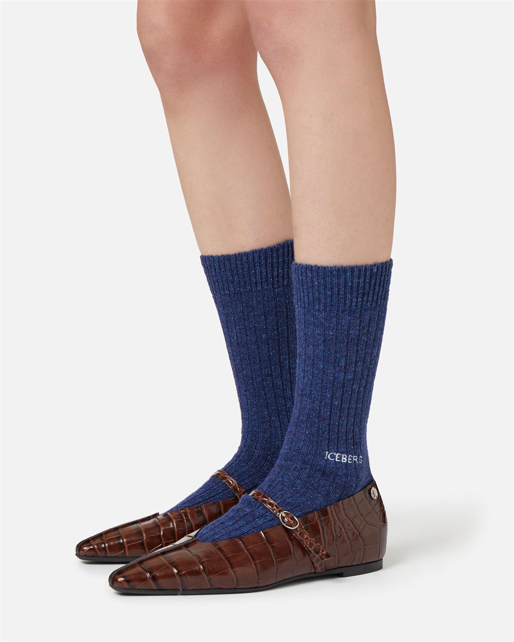 Heavy bouclé wool sock with a pattern in shades of blue - Iceberg - Official Website