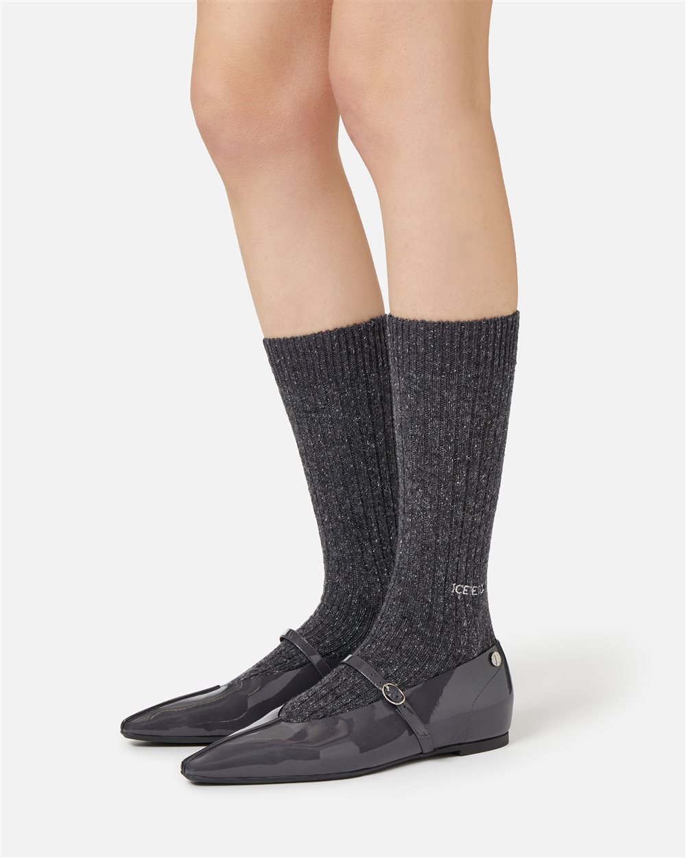 Heavy bouclé wool sock with a pattern in shades of grey - Iceberg - Official Website