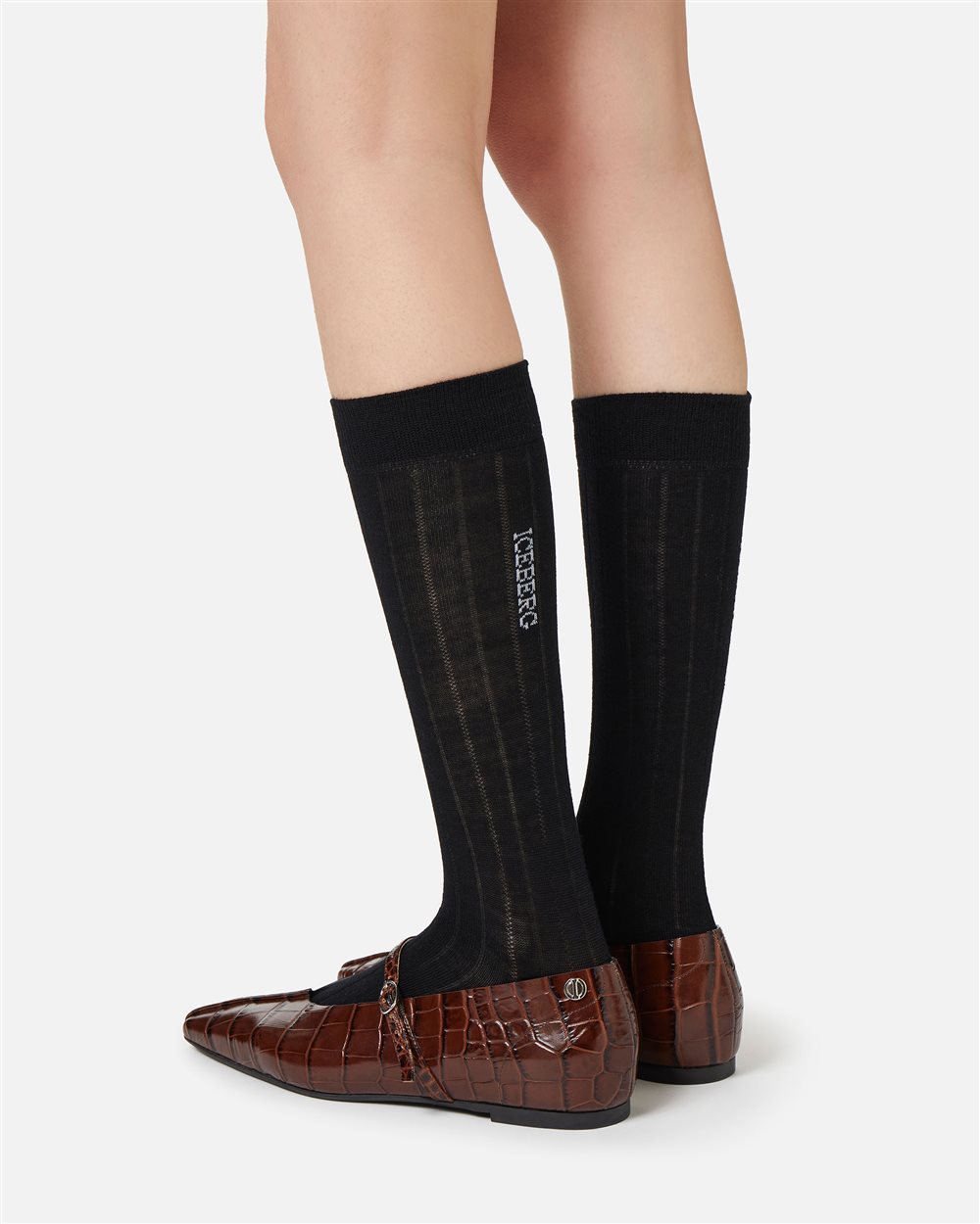 Wool ribbed sock with vertical jacquard logo - Iceberg - Official Website