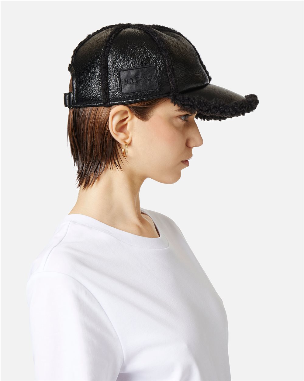 Black faux shearling baseball cap - Iceberg - Official Website