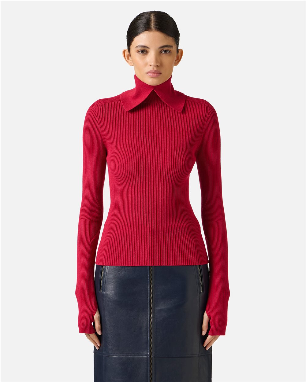 Slim-fit mock turtleneck sweater in red stretch viscose - Iceberg - Official Website