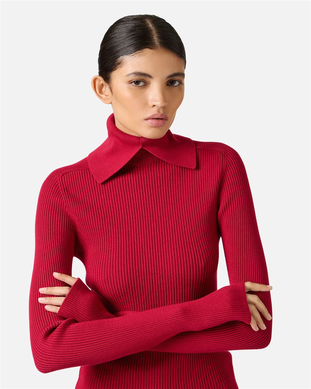 Slim-fit mock turtleneck sweater in red stretch viscose - Iceberg - Official Website