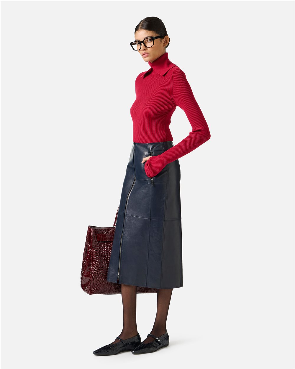 Slim-fit mock turtleneck sweater in red stretch viscose - Iceberg - Official Website