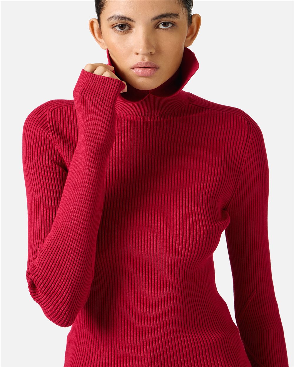 Slim-fit mock turtleneck sweater in red stretch viscose - Iceberg - Official Website