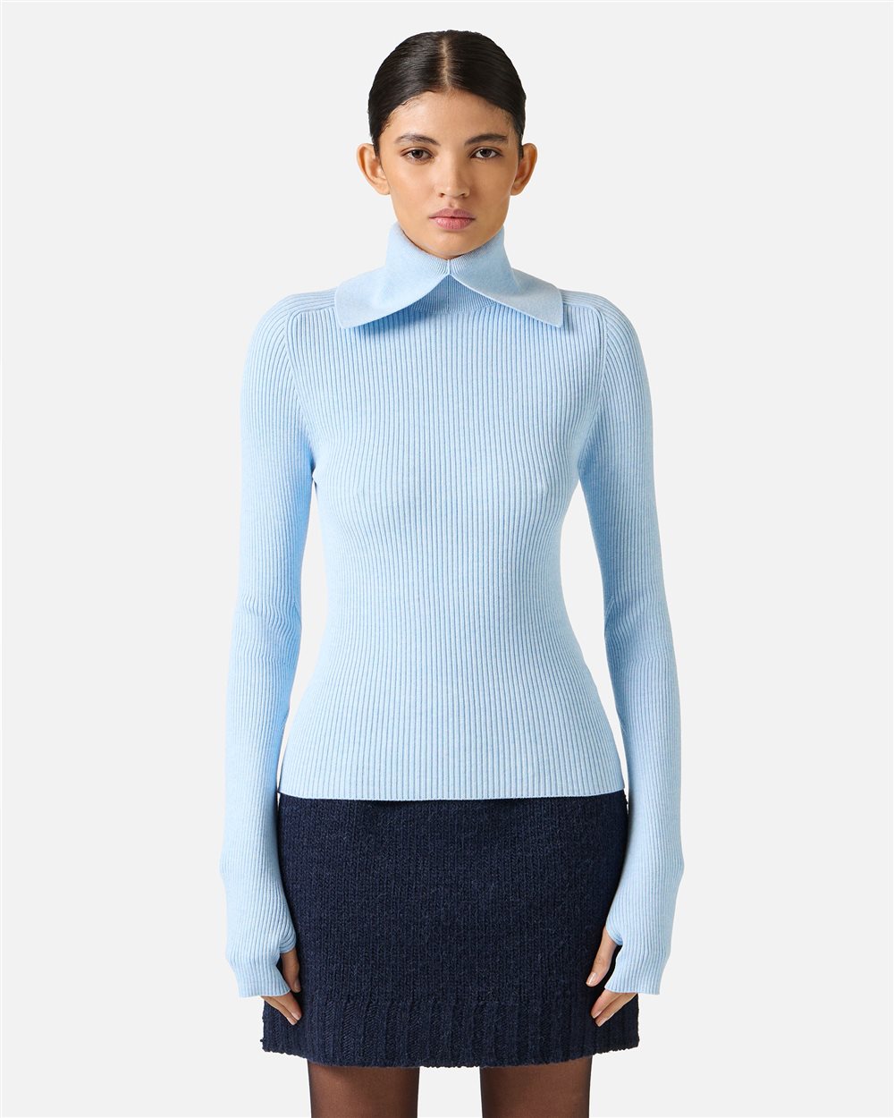 Slim-fit mock turtleneck sweater in light blue stretch viscose - Iceberg - Official Website