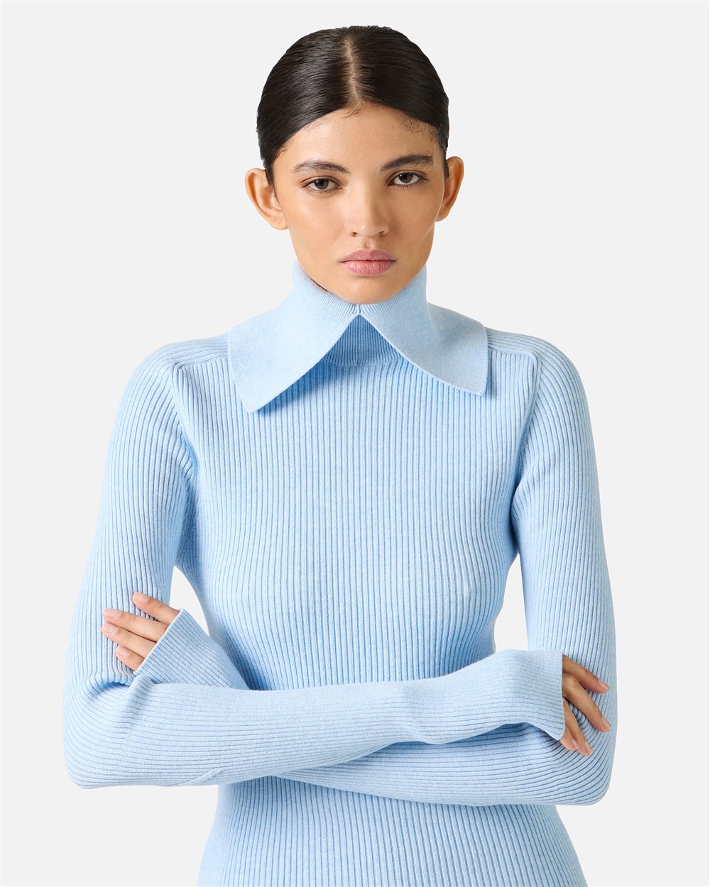 Slim-fit mock turtleneck sweater in light blue stretch viscose - Iceberg - Official Website