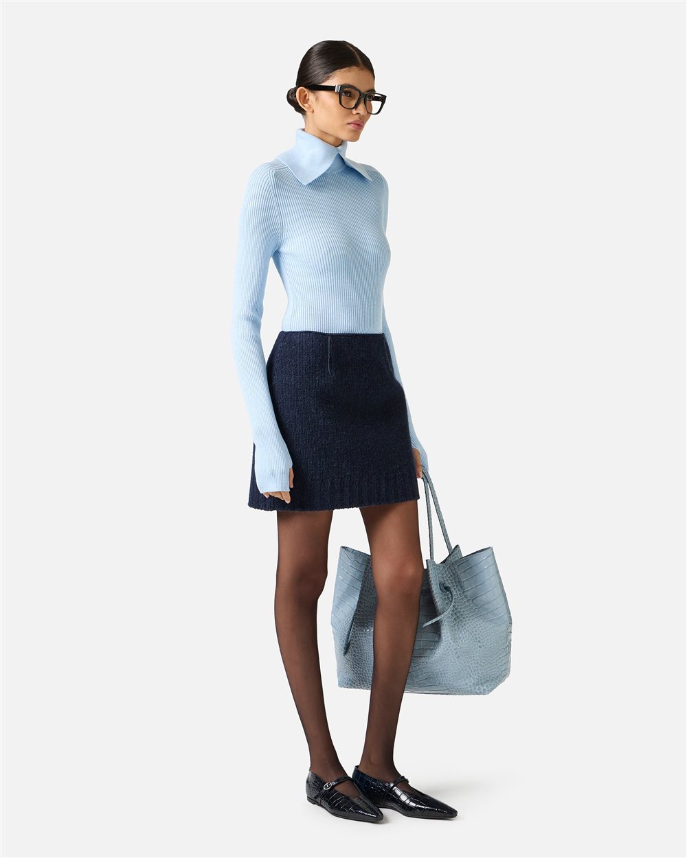 Slim-fit mock turtleneck sweater in light blue stretch viscose - Iceberg - Official Website