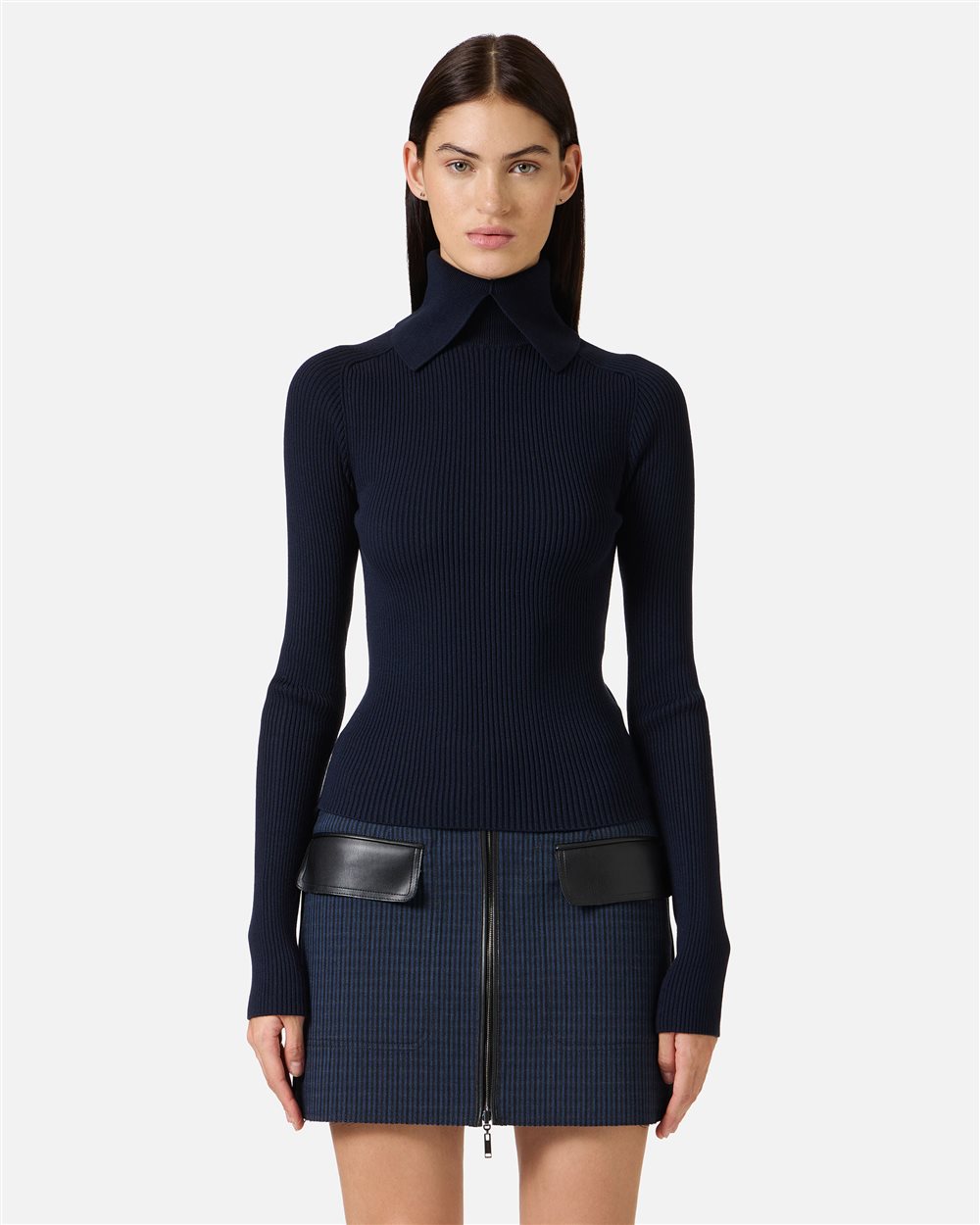 Slim-fit stretch viscose turtleneck sweater in classic blue - Iceberg - Official Website