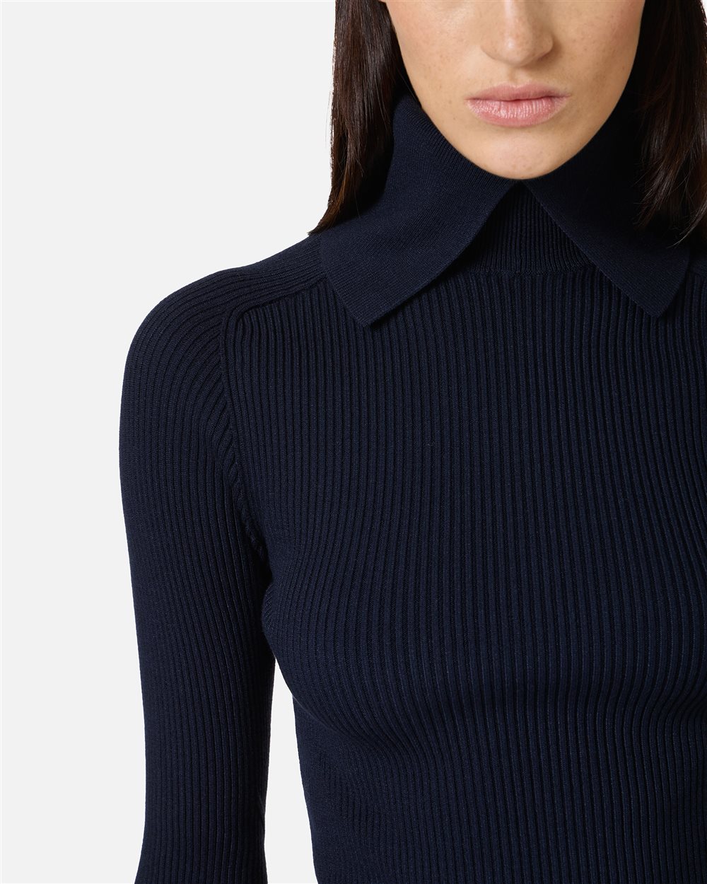 Slim-fit stretch viscose turtleneck sweater in classic blue - Iceberg - Official Website
