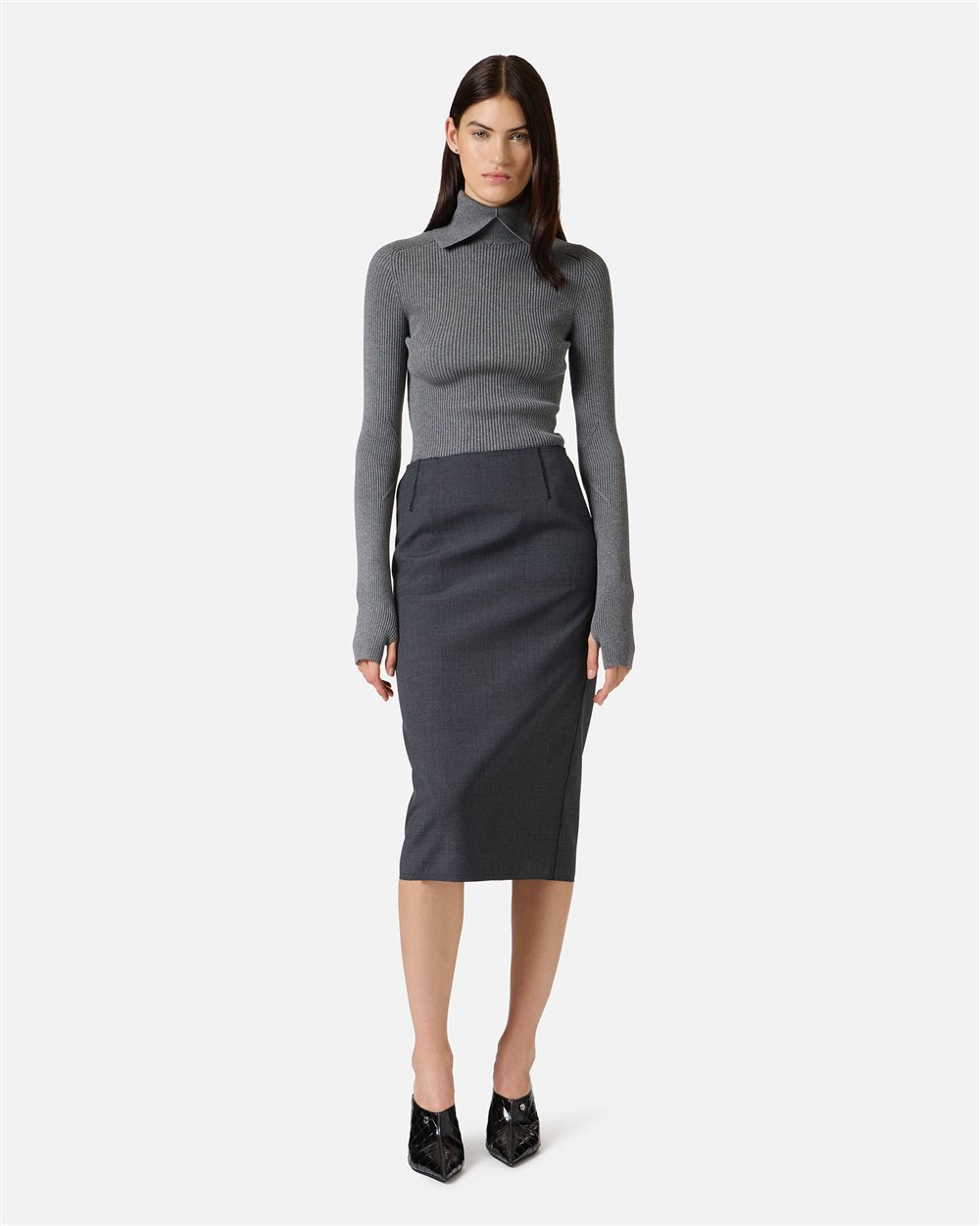 Slim-fit mock turtleneck sweater in stretch viscose in medium gray - Iceberg - Official Website