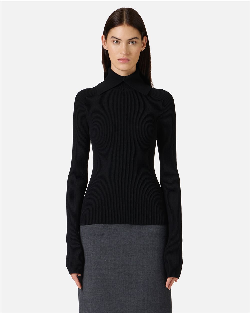 Slim-fit mock turtleneck sweater in black stretch viscose - Iceberg - Official Website