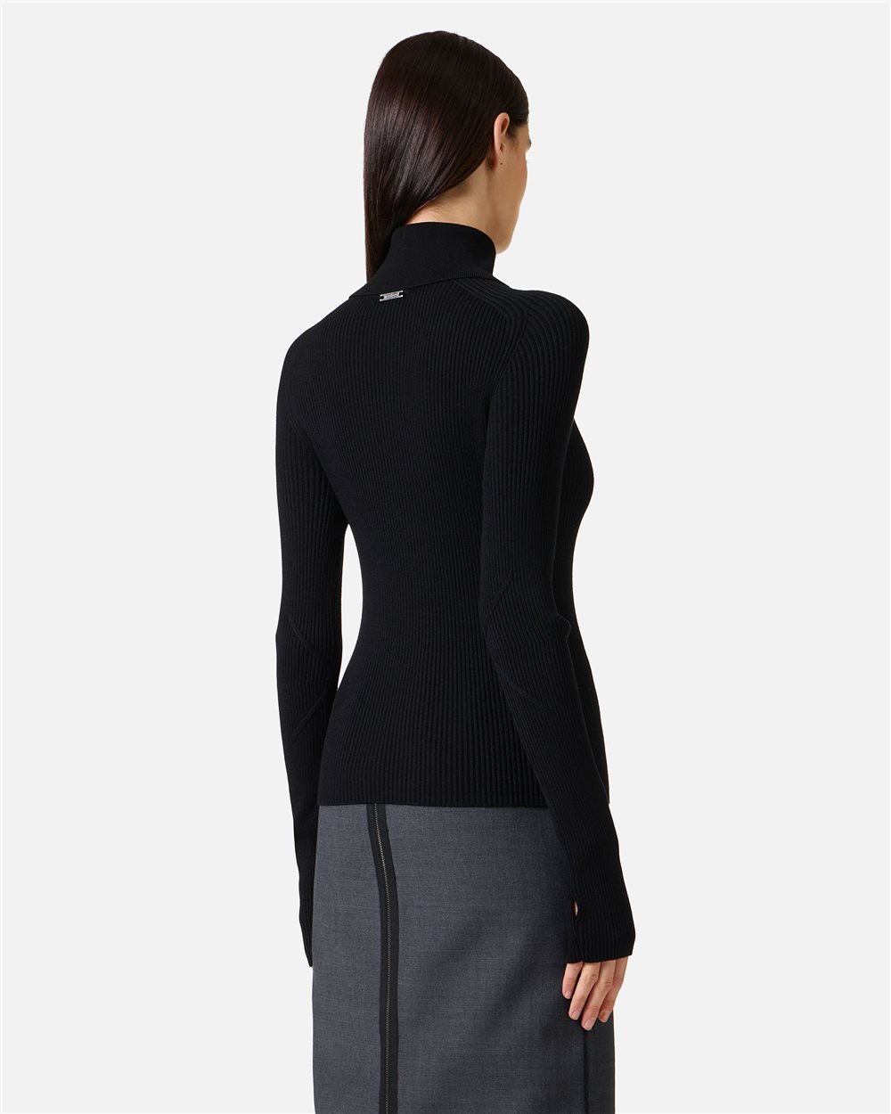 Slim-fit mock turtleneck sweater in black stretch viscose - Iceberg - Official Website
