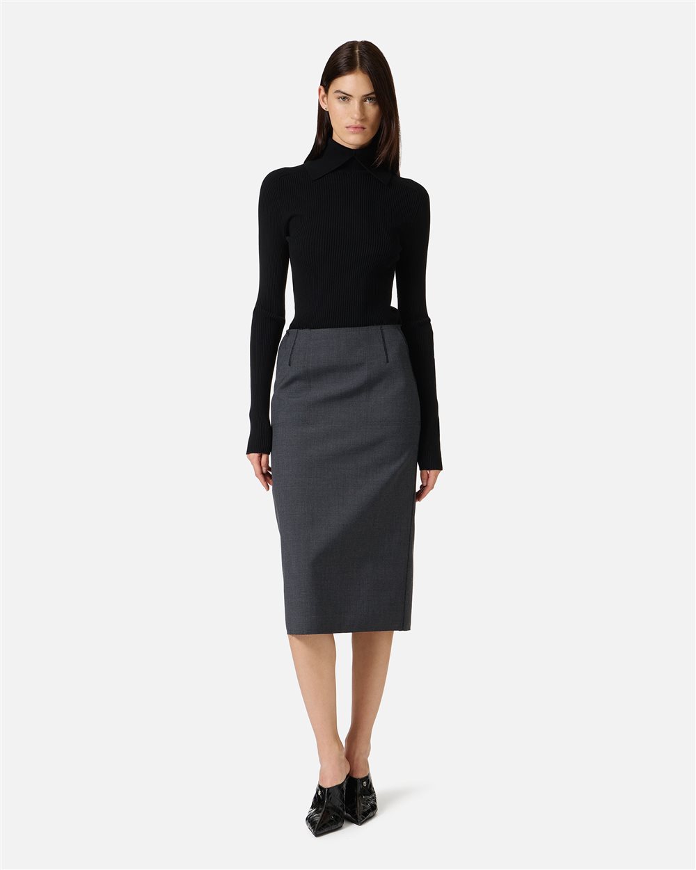 Slim-fit mock turtleneck sweater in black stretch viscose - Iceberg - Official Website