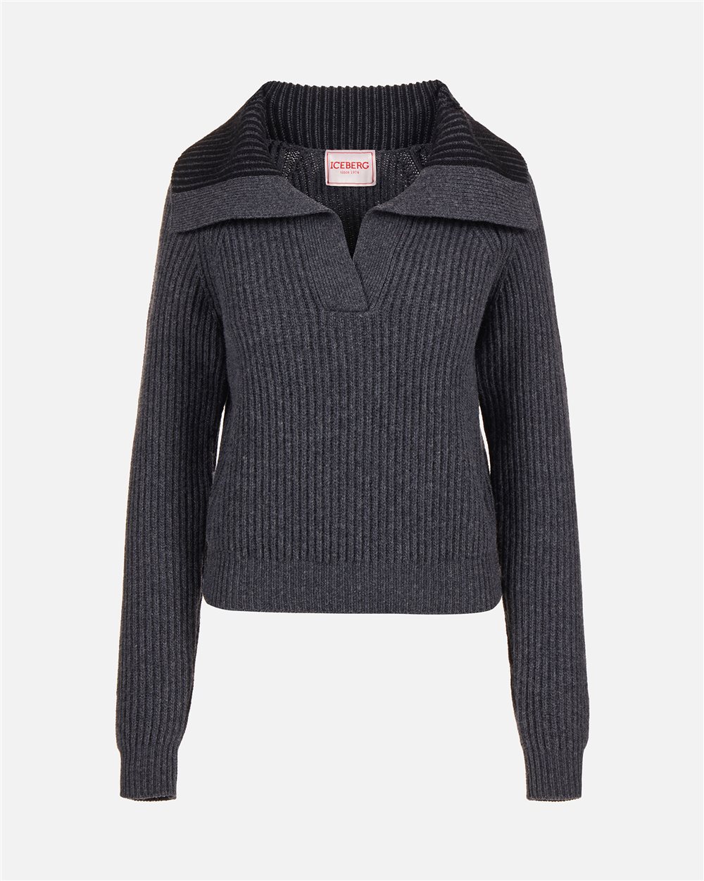 Regular-fit polo shirt in dark gray melange lambswool - Iceberg - Official Website