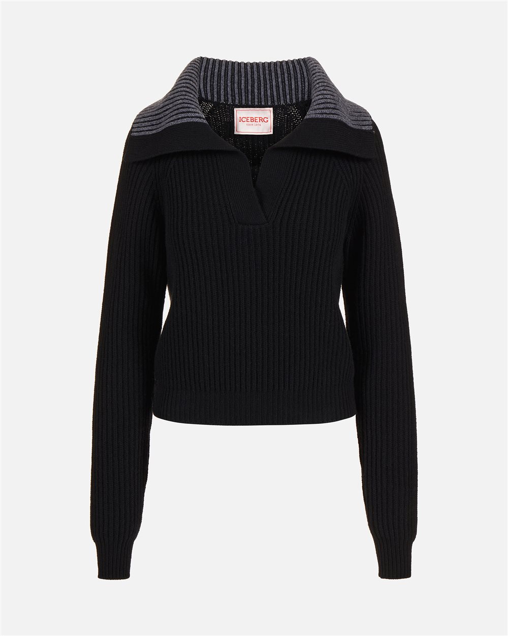 Regular-fit black lambswool polo shirt - Iceberg - Official Website