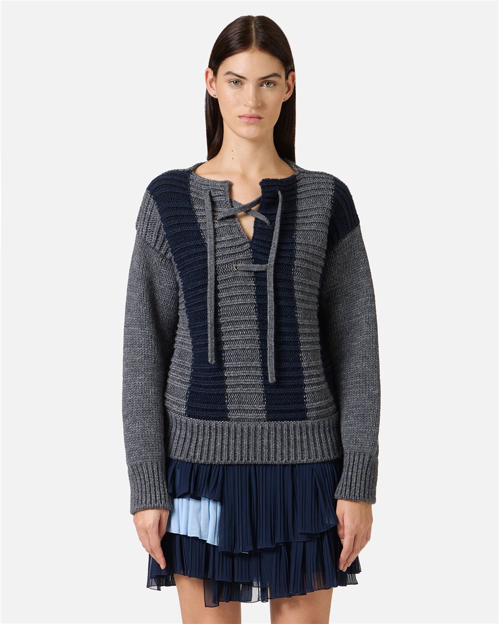 Alpaca wool crewneck sweater with contrasting stripes - Iceberg - Official Website