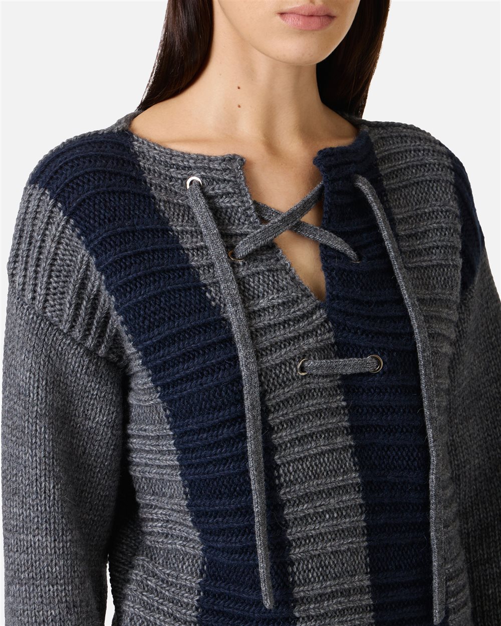 Alpaca wool crewneck sweater with contrasting stripes - Iceberg - Official Website