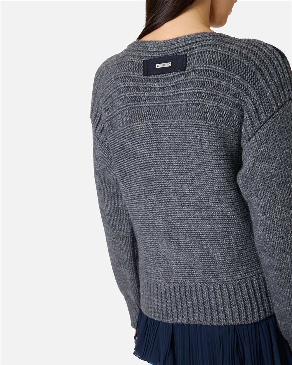 Alpaca wool crewneck sweater with contrasting stripes - Iceberg - Official Website
