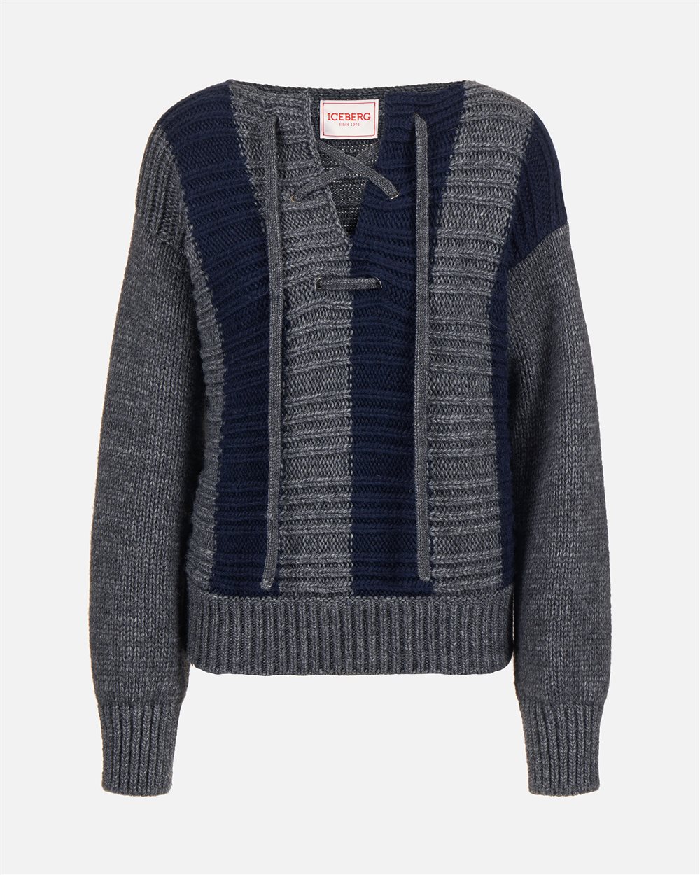 Alpaca wool crewneck sweater with contrasting stripes - Iceberg - Official Website