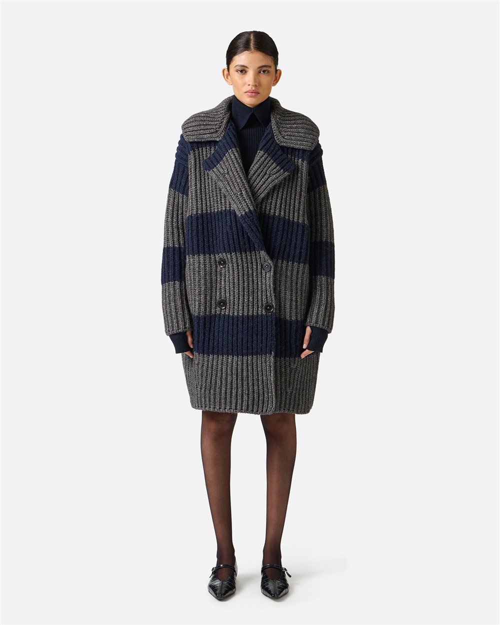 Cappotto doppiopetto over fit in lana alpaca grigio chiaro e scuro - Iceberg - Official Website