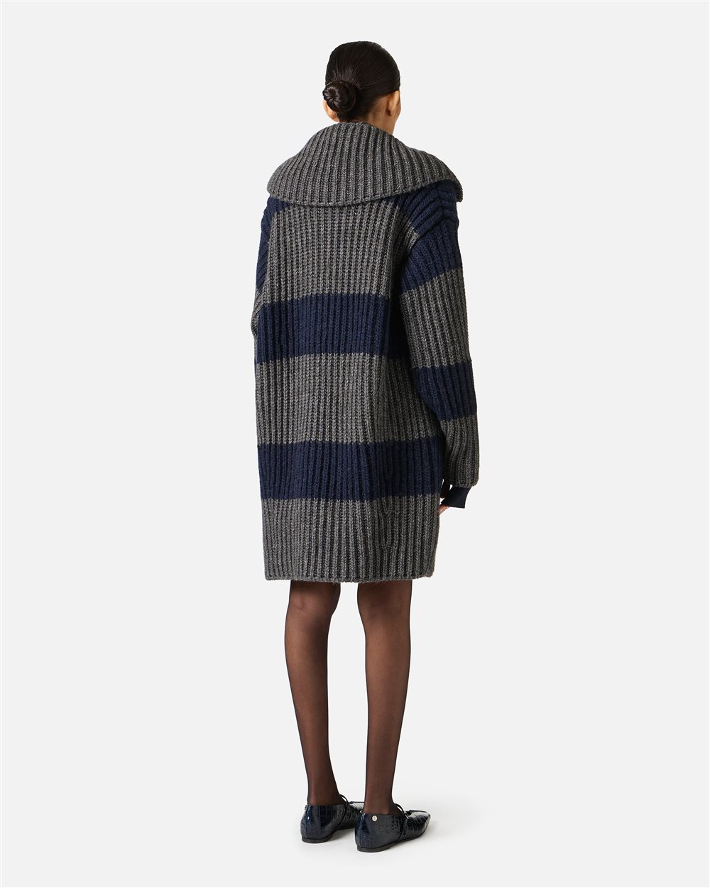 Cappotto doppiopetto over fit in lana alpaca grigio chiaro e scuro - Iceberg - Official Website