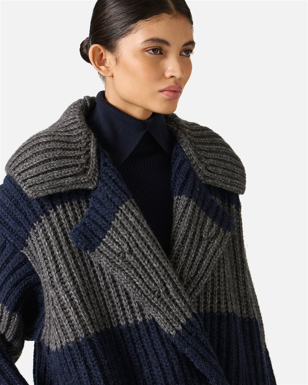 Cappotto doppiopetto over fit in lana alpaca grigio chiaro e scuro - Iceberg - Official Website