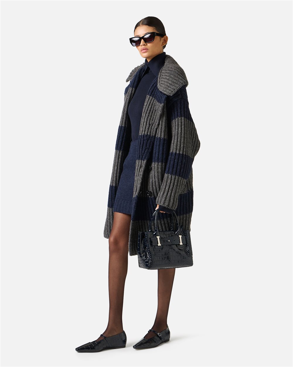 Cappotto doppiopetto over fit in lana alpaca grigio chiaro e scuro - Iceberg - Official Website