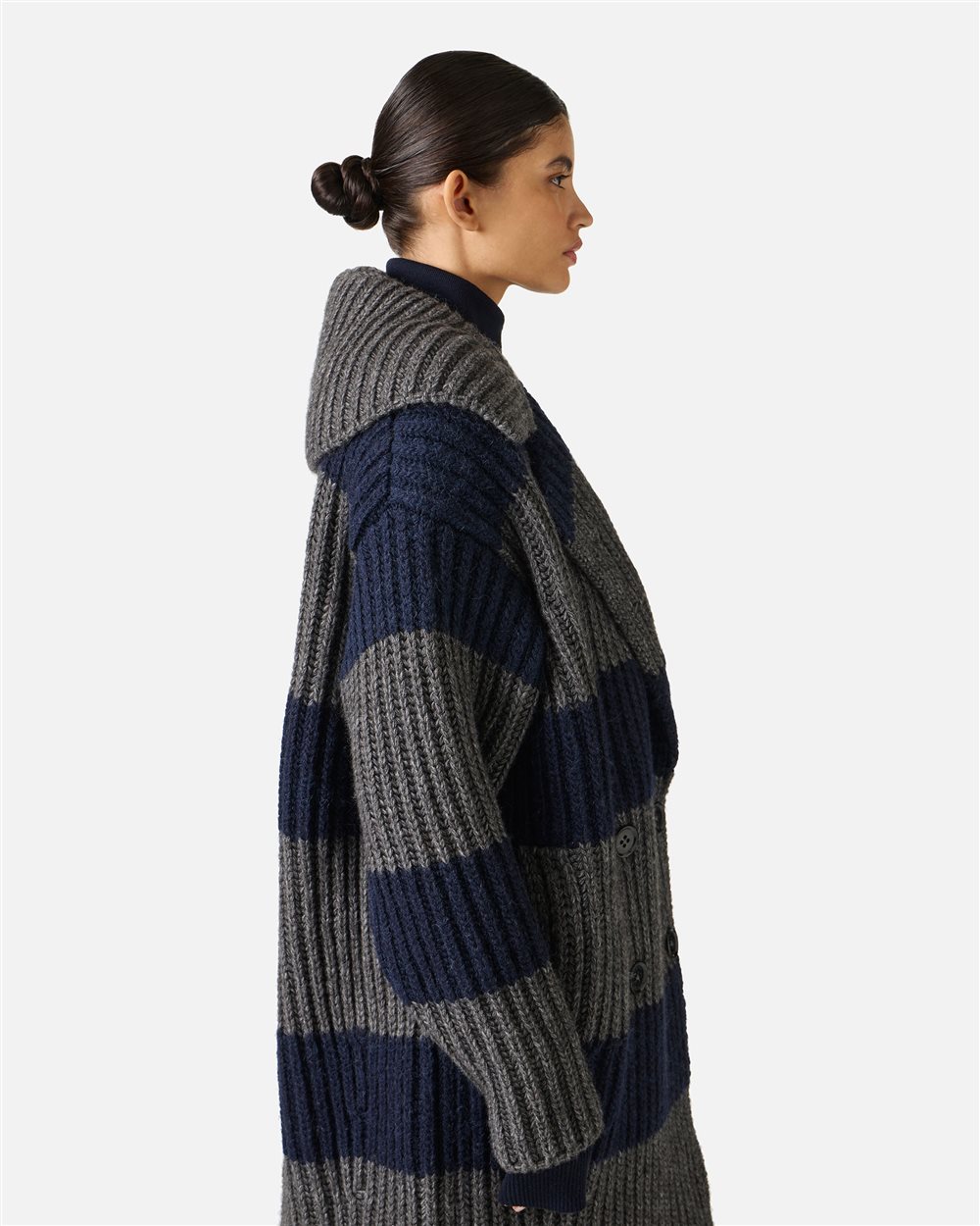 Cappotto doppiopetto over fit in lana alpaca grigio chiaro e scuro - Iceberg - Official Website