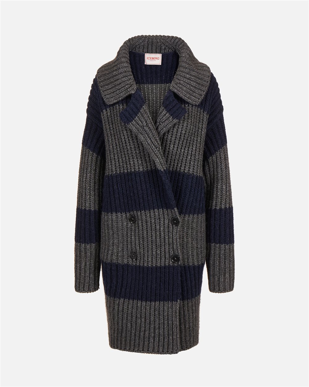 Cappotto doppiopetto over fit in lana alpaca grigio chiaro e scuro - Iceberg - Official Website