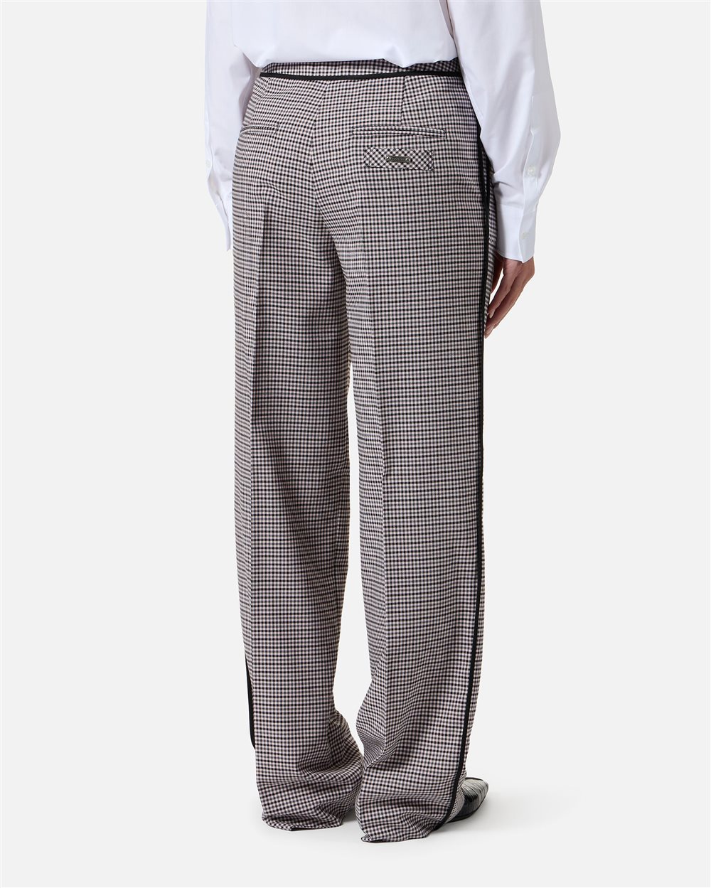 Relaxed-fit, low-rise trousers in fuchsia and black check fabric - Iceberg - Official Website