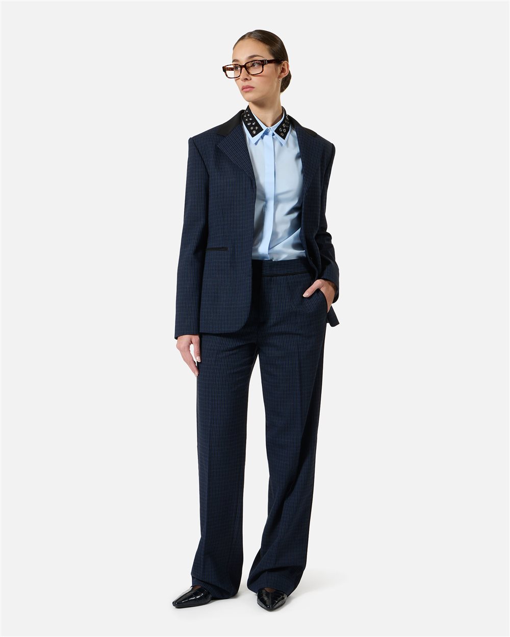 Relaxed-fit, low-rise trousers in blue and black check fabric - Iceberg - Official Website