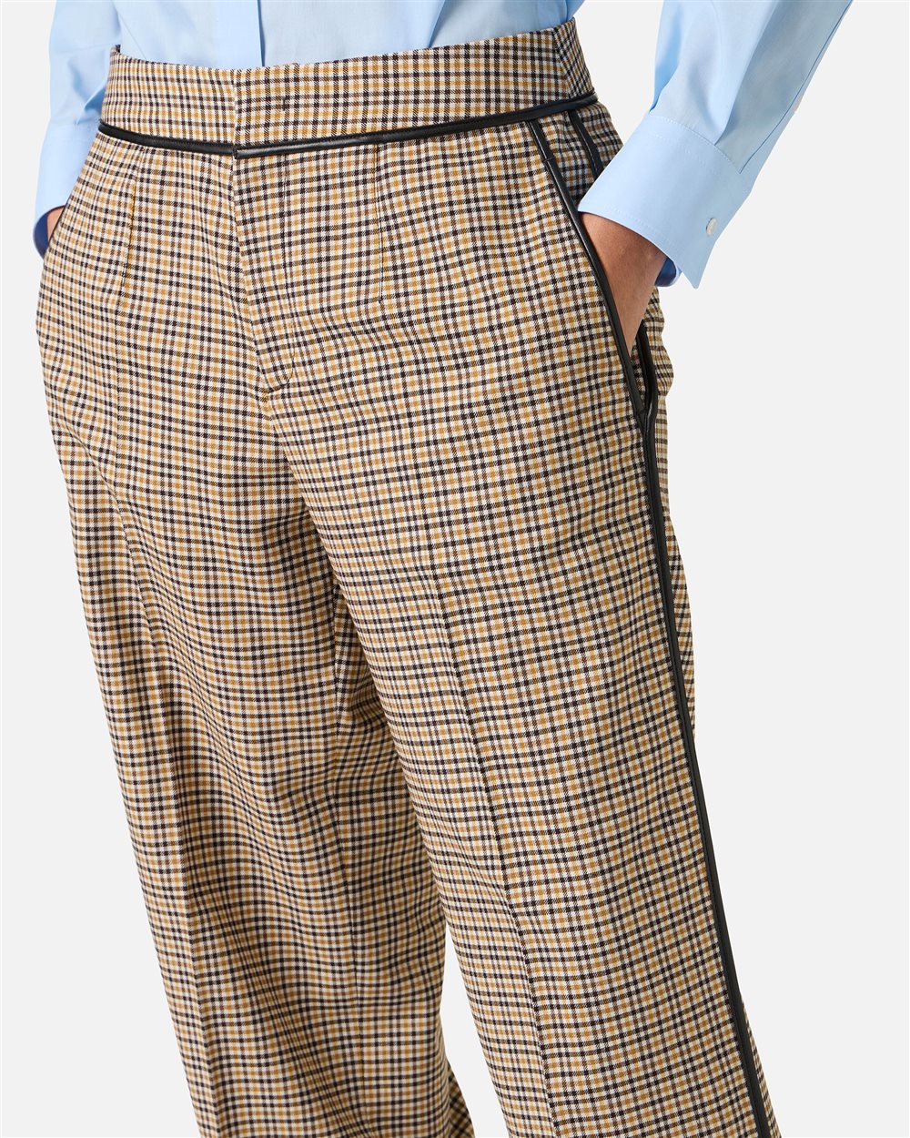 Relaxed-fit, low-rise trousers in brown and camel check fabric - Iceberg - Official Website