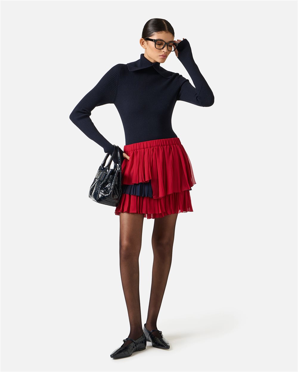 New shape relaxed fit skirt in red technical chiffon - Iceberg - Official Website