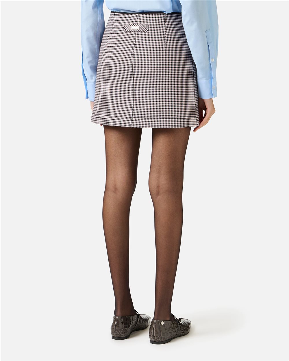 Regular-fit short skirt in check fabric and fuchsia and black neoprene - Iceberg - Official Website