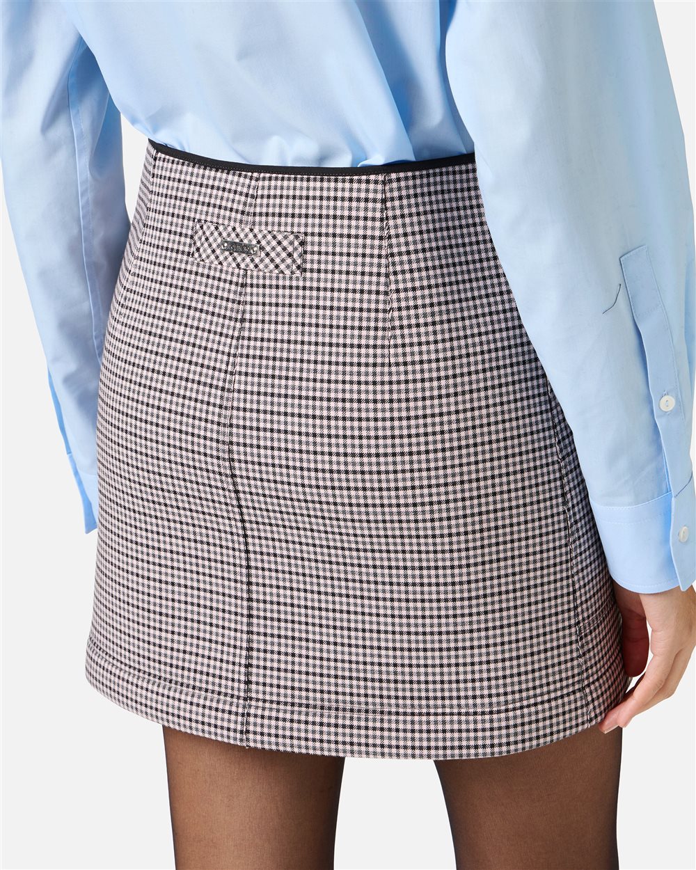 Regular-fit short skirt in check fabric and fuchsia and black neoprene - Iceberg - Official Website