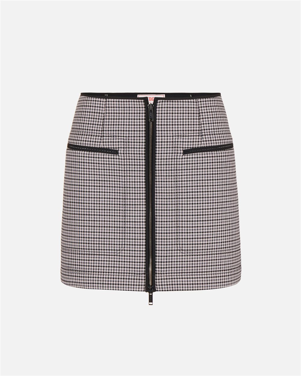 Regular-fit short skirt in check fabric and fuchsia and black neoprene - Iceberg - Official Website