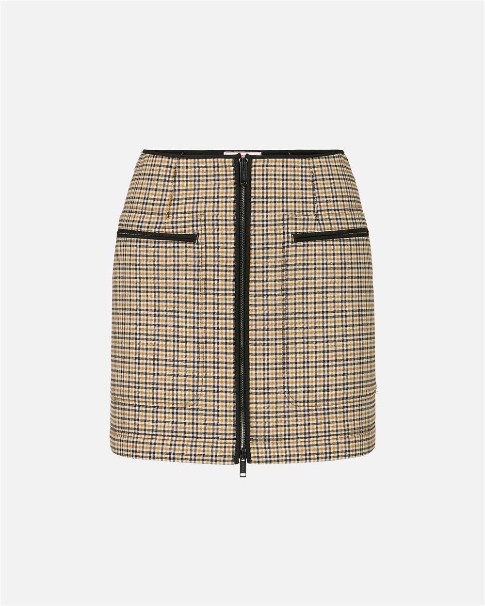 Regular-fit short skirt in check fabric and camel and brown neoprene - Iceberg - Official Website
