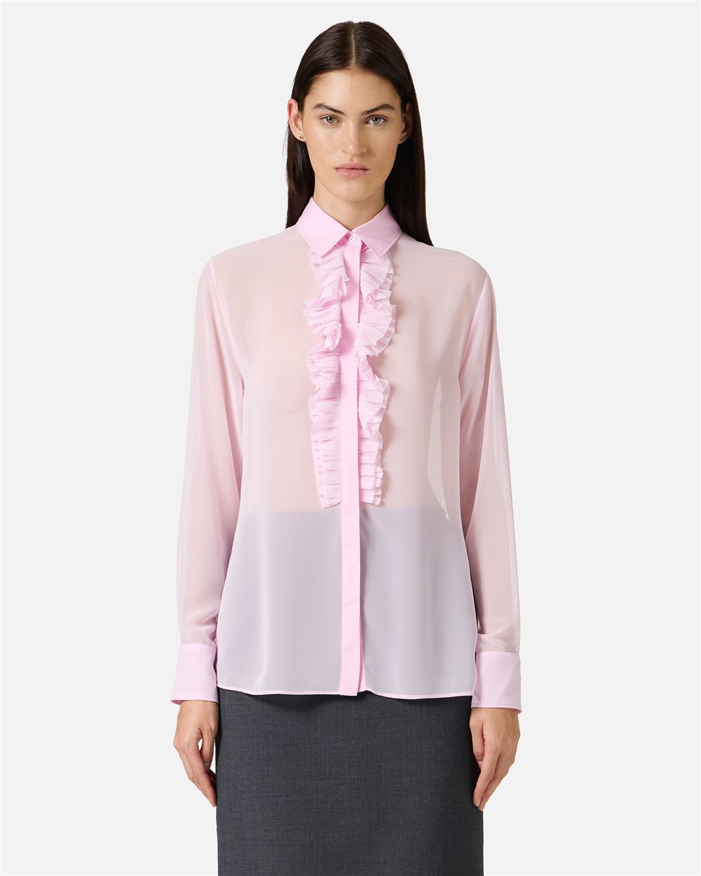Regular-fit shirt in pink technical chiffon - Iceberg - Official Website