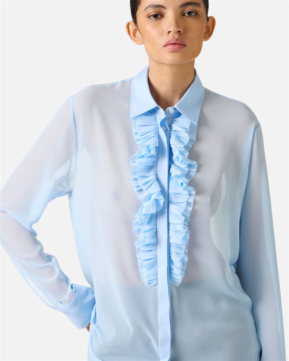 Regular-fit shirt in light blue technical chiffon - Iceberg - Official Website