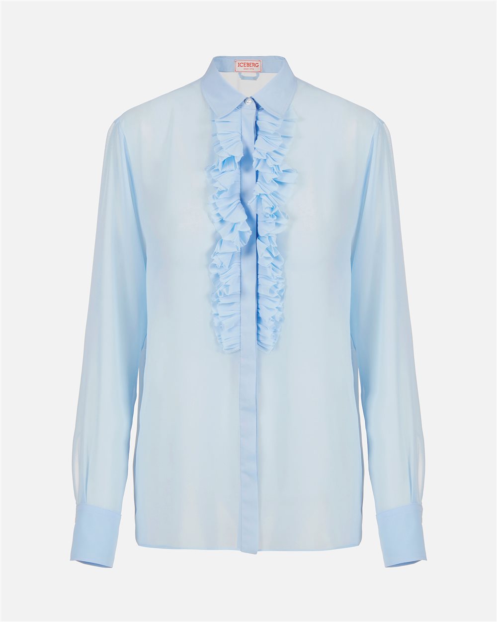 Regular-fit shirt in light blue technical chiffon - Iceberg - Official Website