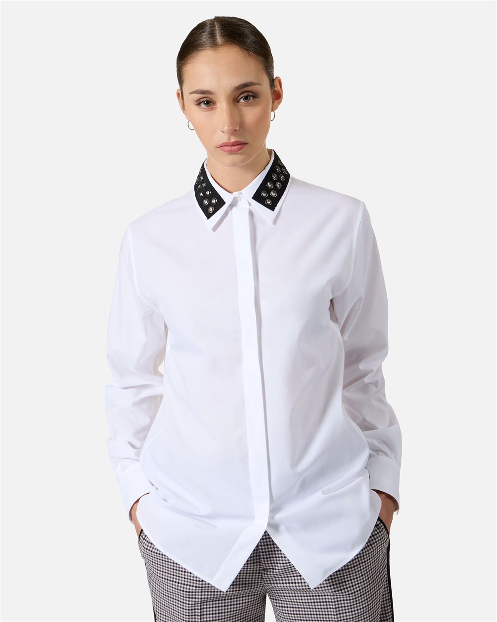 Comfort fit shirt in optical white with grosgrain details - Iceberg - Official Website
