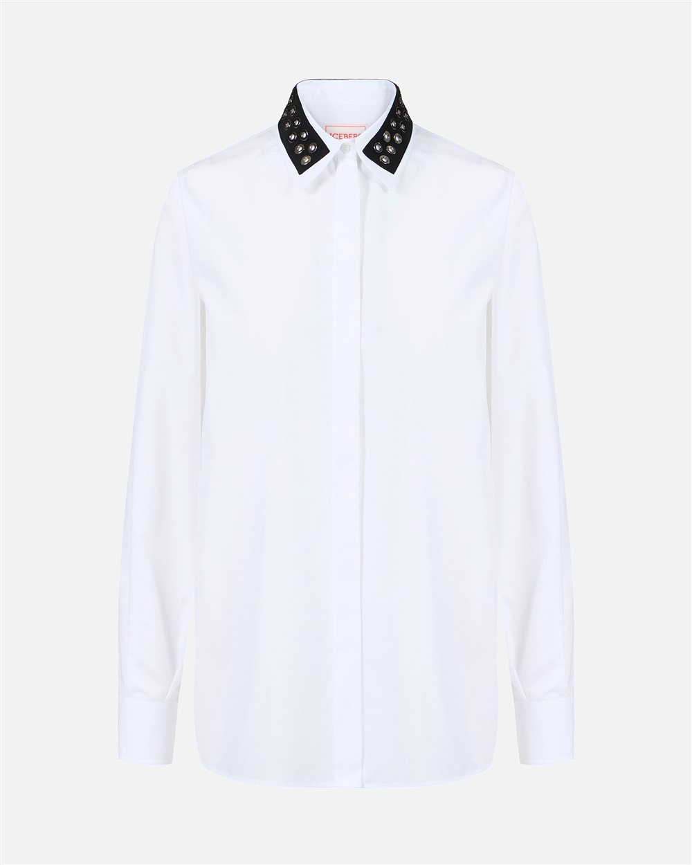 Comfort fit shirt in optical white with grosgrain details - Iceberg - Official Website