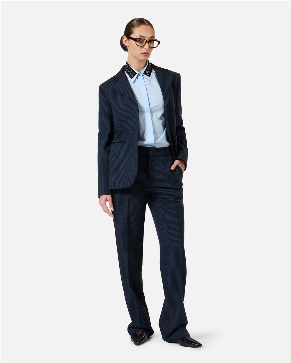 Comfort fit light blue shirt with grosgrain details - Iceberg - Official Website