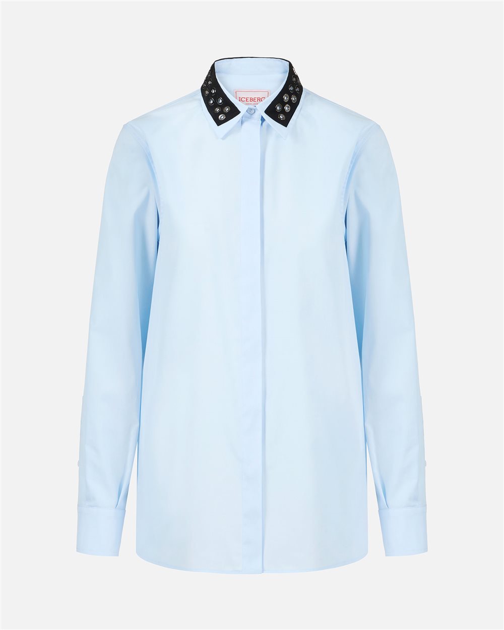 Comfort fit light blue shirt with grosgrain details - Iceberg - Official Website