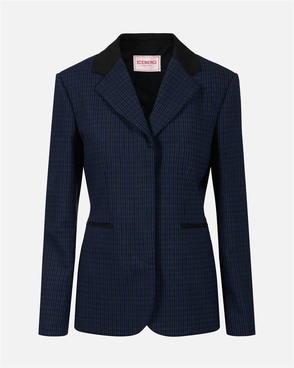 Regular-fit single-breasted jackets in blue and black checked fabric - Iceberg - Official Website