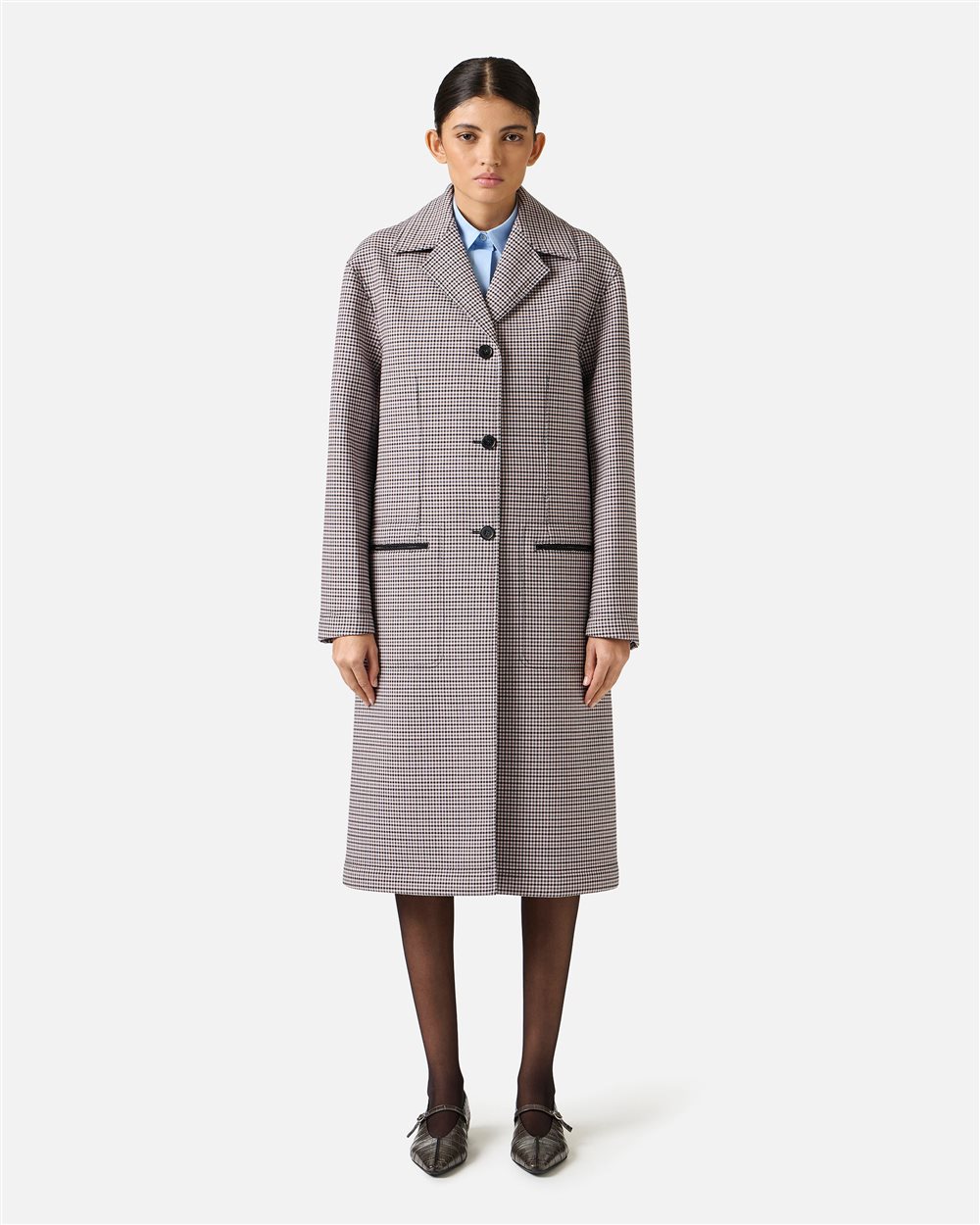 Oversized coat in fuchsia and black check fabric - Iceberg - Official Website
