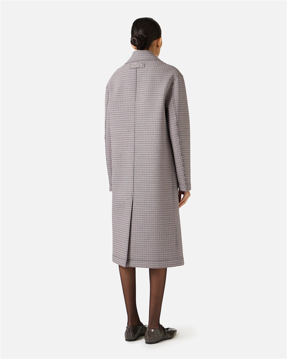 Oversized coat in fuchsia and black check fabric - Iceberg - Official Website