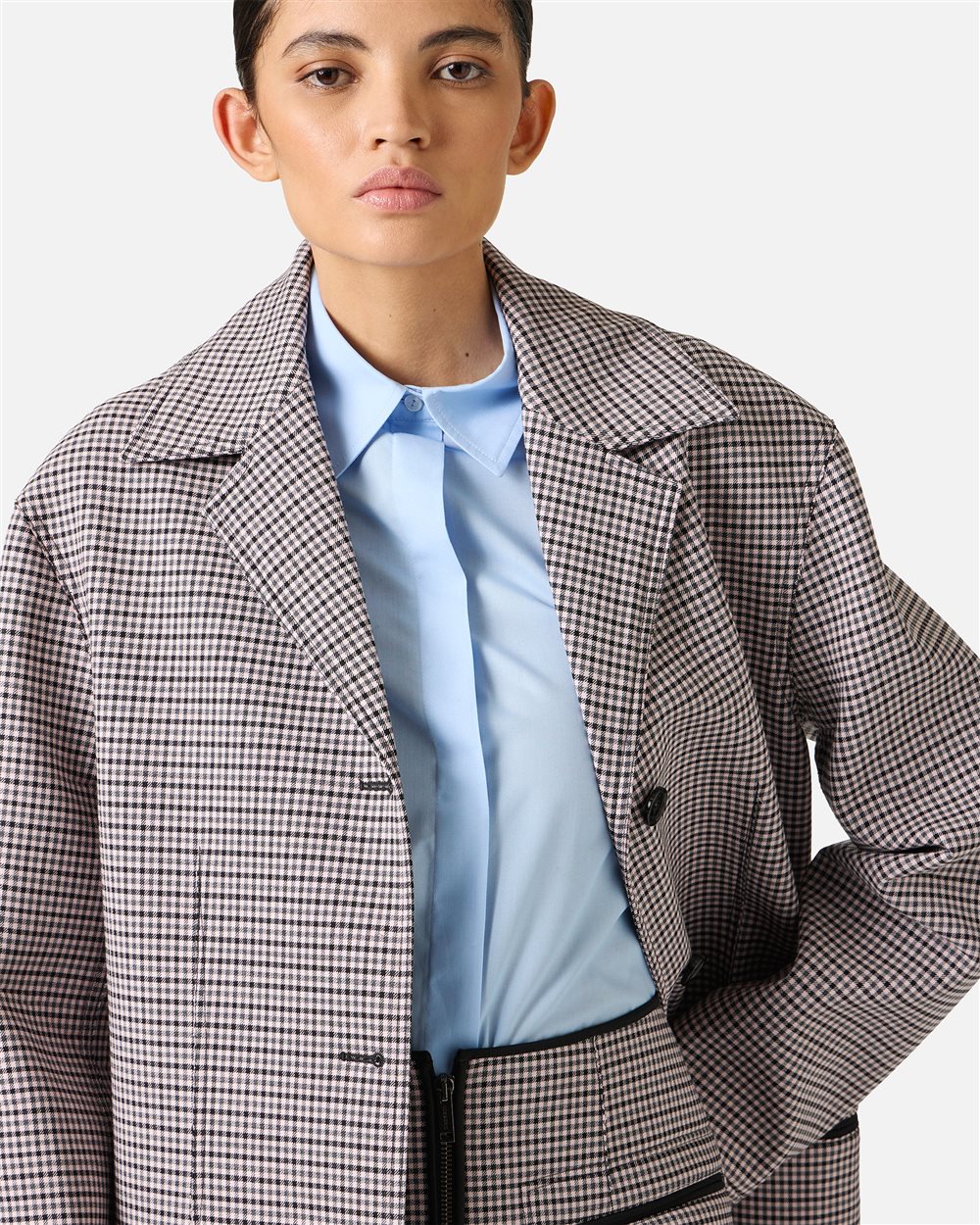Oversized coat in fuchsia and black check fabric - Iceberg - Official Website